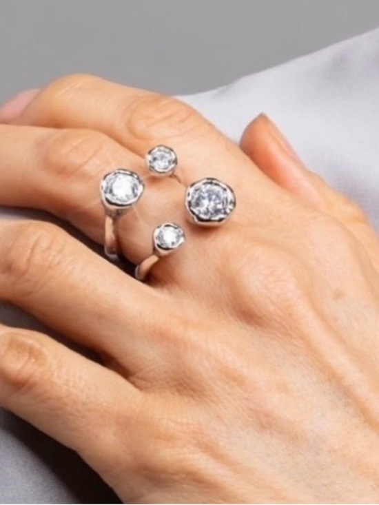 Alexis Bittar Jewelry - ALEXIS BITTAR Asterales Open Ring Size 7 Silver Clear CZ Adjustable MY15
